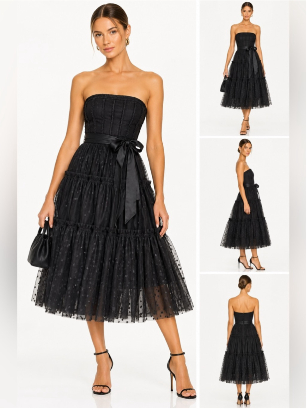 Anthropologie Moulinette Soeurs Black Strapless Tulle Midi Dress Size 4